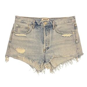 AGOLDE Parker Vintage High Rise Distressed Denim Shorts Light Blue 27